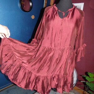 GOTH BOHEMIAN ZENARA WOMAN GMOR'Z WINE TIERED BABYDOLL MINI DRESS TUNIC L